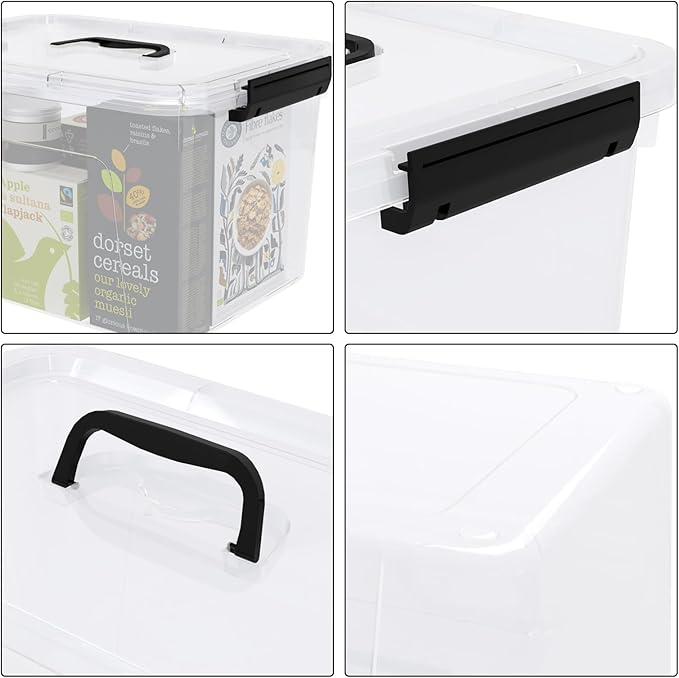 4-Pack 17.5 Quart Plastic Storage Bins with Lids, Stackable Storage Organizing Box with Handle, Clear