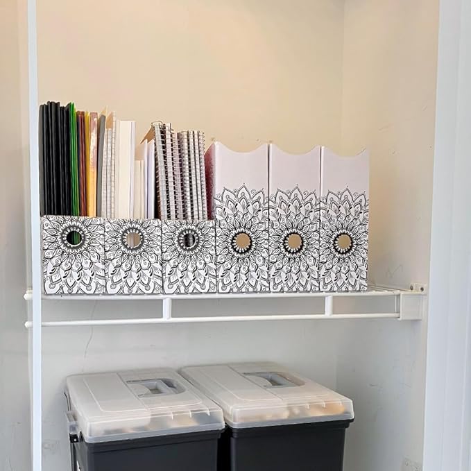 Evelots Magazine File Holder - Set of 6 Mandala - Office Desk Organizer - Sturdy Cardboard - New Upgraded Double Front Panel for More Stability - Full 4 Inch Wide - Easy Assemble