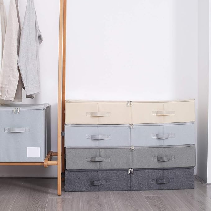 31.5"(85cm) Length Spacious Visible Lidded Under Bed Storage Bins for Shoes, Blankets, Toys Organization Containers, Wedding Dress Storage Box, Beige-NeatNest