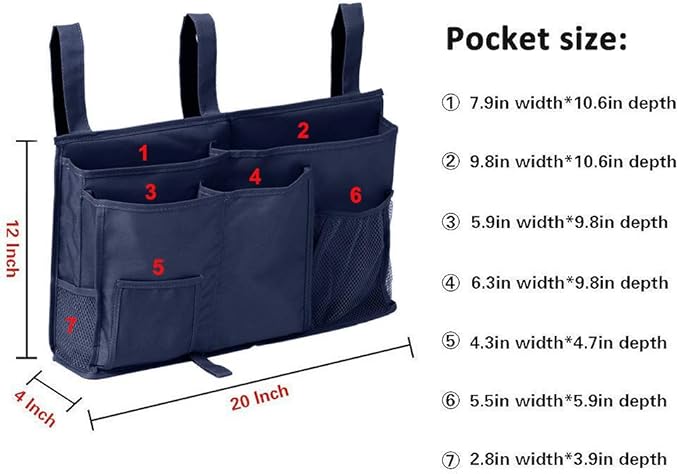 Bunk Bed Organizer, Bedside Storage Caddy, Hanging Pocket for Camp, Dorm Room, Hospital Bed Rail and More (Navy Blue)-NeatNest