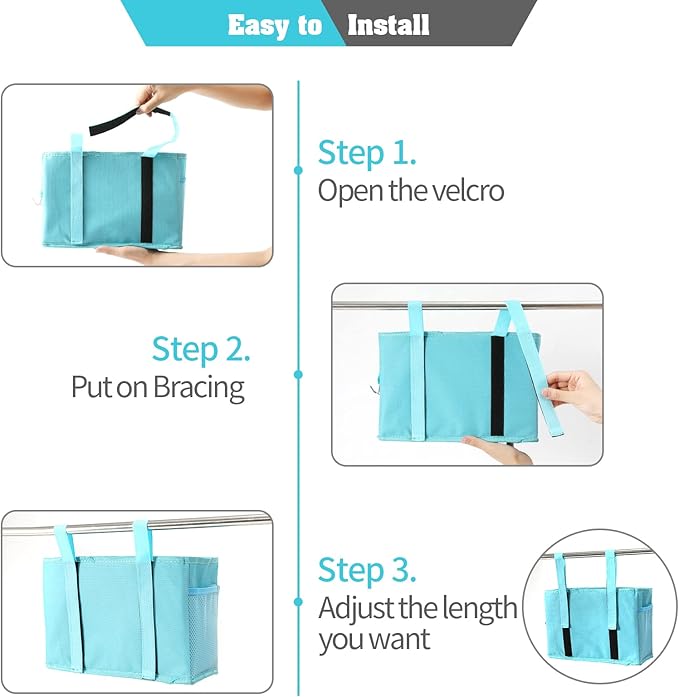 Bunk Bed Organizer, Bedside Caddy Hanging Bed Organizer Storage Bag with 4 Pockets and 2 Hooks, for College Dorm Rooms Bed, Hospital Bed, Baby Bed Rails, 600D Oxford Cloth (Light Blue)-NeatNest