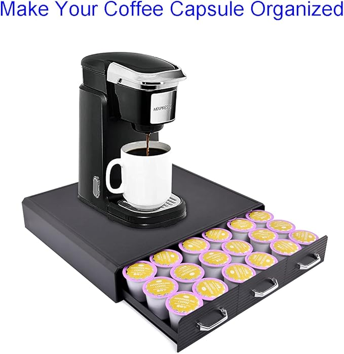 Coffee Pod Storage Drawer Coffee Capsule Organize Drawer Coffee Maker Holder Organizer,Compatible with 36 Capacity K-Cup or 48 Nespresso Capsule, Black-NeatNest