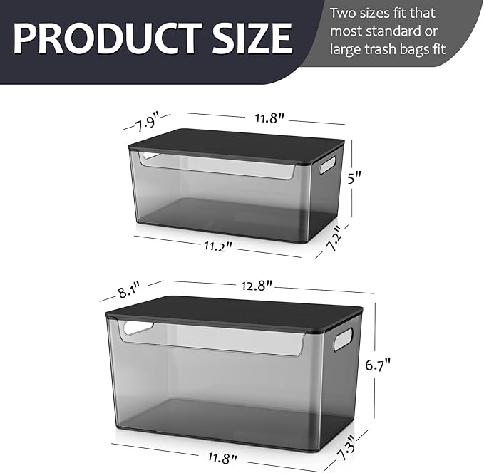 2 Pack Trash Bag Holder Under Sink Stackable, Plastic Garbage Bag Dispenser with Lid, Trash Bag Storage Dispenser Roll Holder for Kitchen, Pantry, Laundry Room Organization (Black)-NeatNest