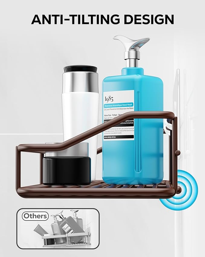 Nieifi Shower Caddy Shelf Storage Rack Adhesive Without Drilling Stainless Steel with Hooks for Washroom, Lavatory, Restroom, Toilet, Bathroom, Kitchen - 2 Pack Bronze-NeatNest
