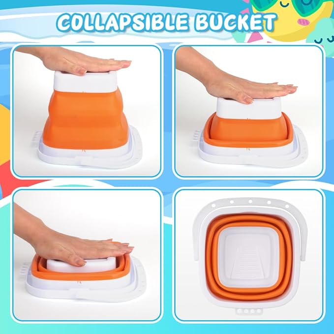 3PCS Collapsible Beach Bucket Sandbox Kit Building Toys for Kid, Small Pail for Washing Camping Fishing, Foldable Bucket Sand Pail Water Can for Garden Planting, Traveling, Beach Summer Toys Fun-NeatNest