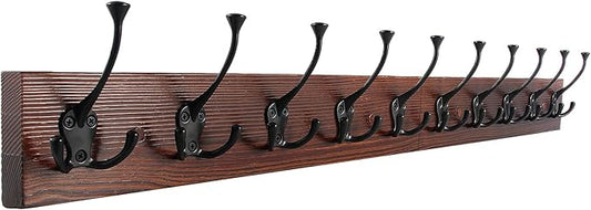 IBosins 34'' Coat Rack Wall Mount with 10 Decorative Tri-Hooks, Heavy Duty Wood Coat Hanger, Rustic Coat Hooks Rail for Entryway Living Room Coat Scarf Bag Towel Hat-NeatNest