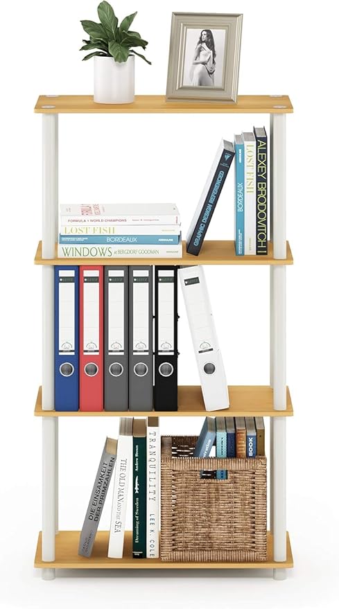 Furinno Turn-N-Tube 4-Tier Multipurpose Shelf Display Rack, Round Tubes, Blonde Maple/White-NeatNest
