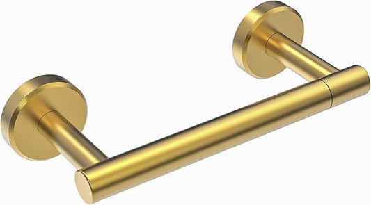 Gold Toilet Paper Holder SUS304 Stainless Steel Double Post Pivoting Toilet Paper Roll Holder Wall Mounted Toilet Tissue Holder for Commercial Bathroom RV Brushed Brass Finish