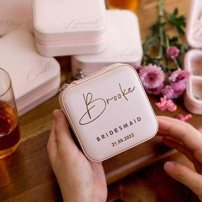 DayOfShe Bridesmaid Proposal Gifts Personalized Bridesmaid Jewelry Box Leather Small Travel Jewelry Organizer Ring Case for Wedding Maid of Honor Gifts-NeatNest