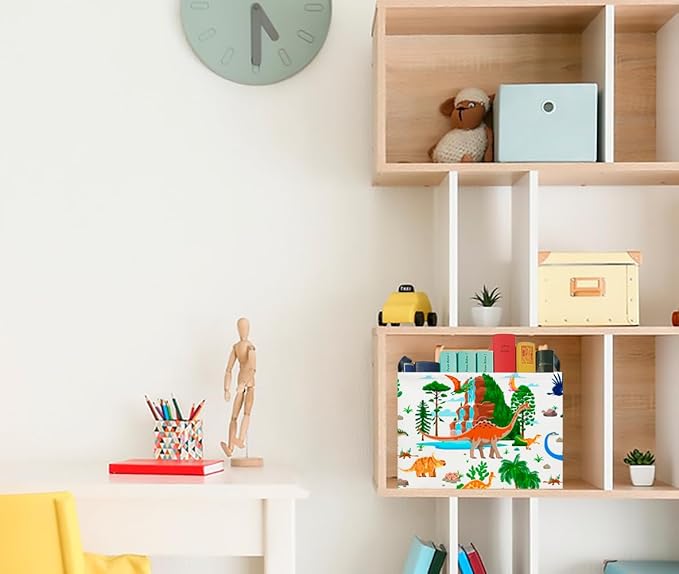 CLOCOR Rectangular Storage Basket Empty,Gift Basket, Waterproof Storage Bin with Handles, Room Decor(Ancient Dinosaurs)-NeatNest