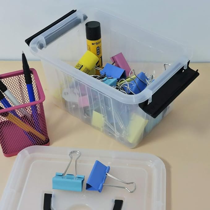 Bringer 3 Quart 6-Pack Clear Plastic Storage Boxes, Latch Box with Black Handle-NeatNest