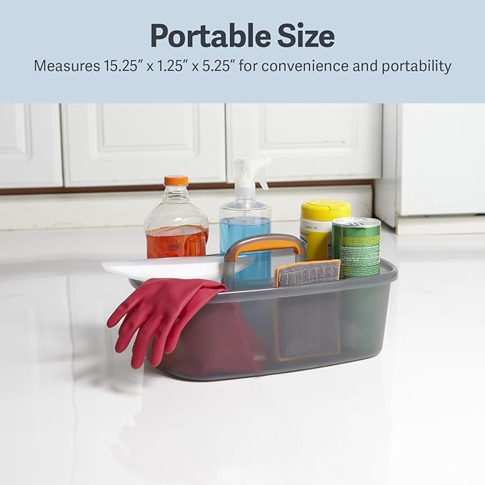 Casabella Plastic Multipurpose Cleaning Storage Caddy with Handle, 1.85 Gallon, Gray and Orange-NeatNest