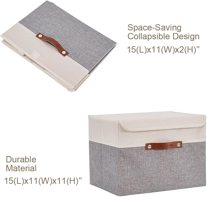 DECOMOMO Fabric Storage Bins with Lid, Storage Baskets for Shelves Toy Box (Grey and White, 3 Pack)-NeatNest