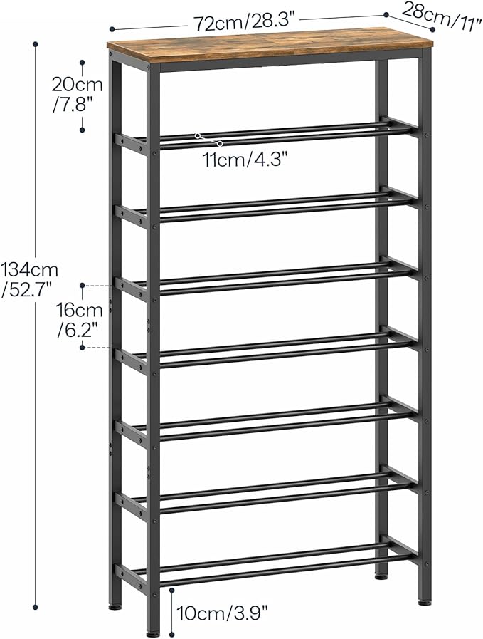 8 Tier Tall Shoe Rack, Large-Capacity Shoe Storage Organizer, Free Standing Shoe Shelf for Closet, Adjustable Metal Shoe Racks Organizer for 32 Pairs of Shoes, Rustic Brown and Black SS78BR-NeatNest