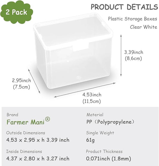 Clear Rectangle Mini Storage Containers Box with Lid (4.53 x 2.95 x 3.39 inch), Rectangular Containers Case for Pills, Jewellery, Tiny Bead, Herbs, Craft Items, 2 Pack-NeatNest