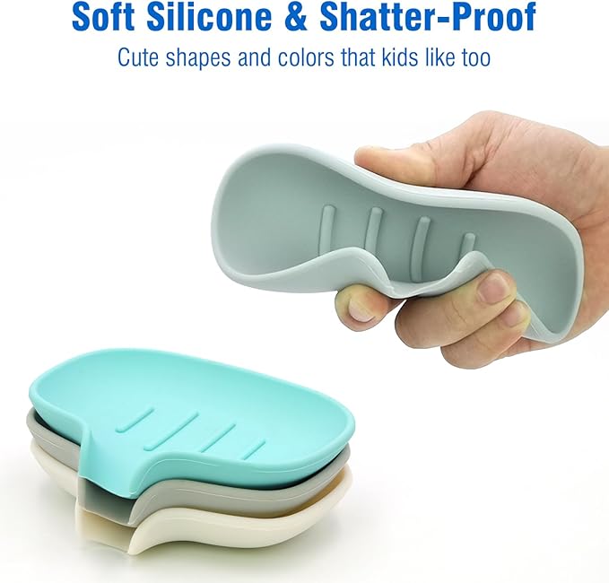 3 Pack Silicone Soap Dish with Drain, Bar Soap Holder for Shower/Bathroom, Self Draining Waterfall Soap Tray/Saver for Kitchen, Keep Soap Dry, Easy to Clean-NeatNest
