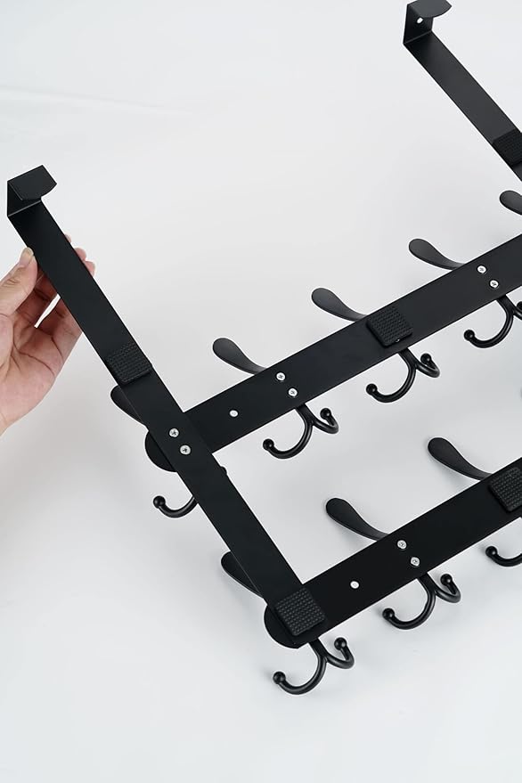 Over The Door Tri Hook Door Hanger, Belt Organizer Rack, 30 Coat Hooks, 2-Tier Holds Over 60 Belts, Heavy Duty Metal Towel Hanger with Triple-Hook Design, Over Door Coat Towel Rack, Back of Bathroom.