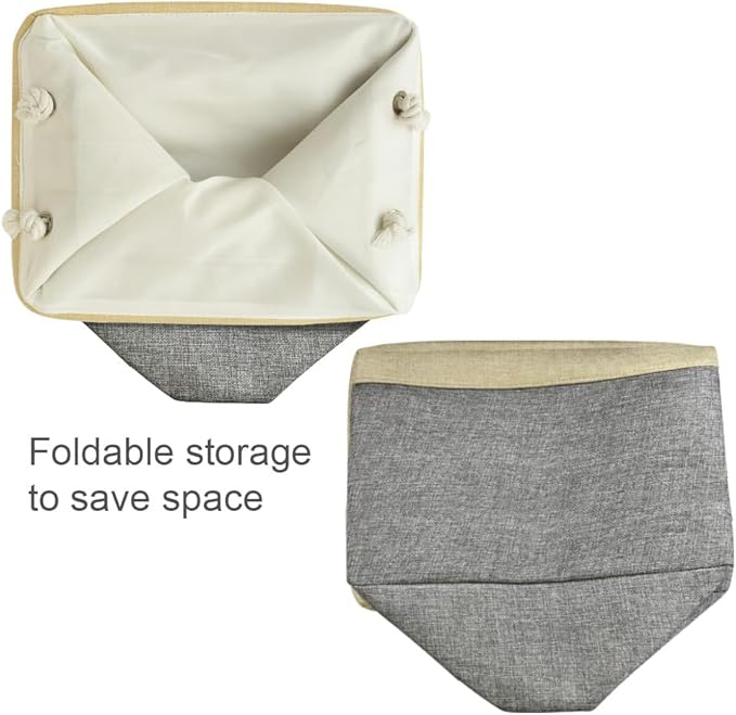 TheWarmHome Storage Basket for Organizing - Fabric Large Cubes 3 Pack 16x12x12 inch Baskets, Cube Storage Bin for Shelves Organizer Closet Cloth Gift Toy (Gold & Grey)-NeatNest