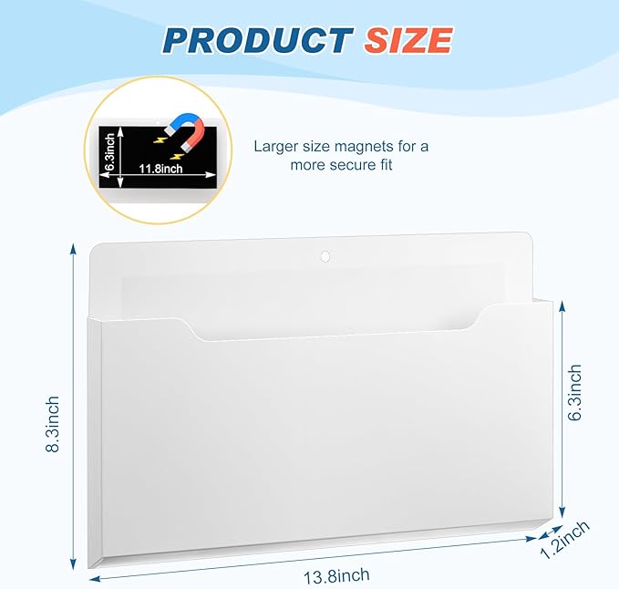 Fuutreo 6 Pcs Magnetic Wall File Organizer Magnetic Wall File Holder Refrigerator Magazine Holder for Mail Letters Paper(White,8.3 x 13.8 Inch,Horizontal)