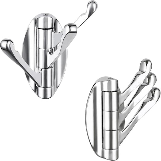 Angle Simple Swivel Towel Hooks for Bathroom, Metal Foldable Hand Towel Coat Hooks for Wall, Chrome, 2 Pack