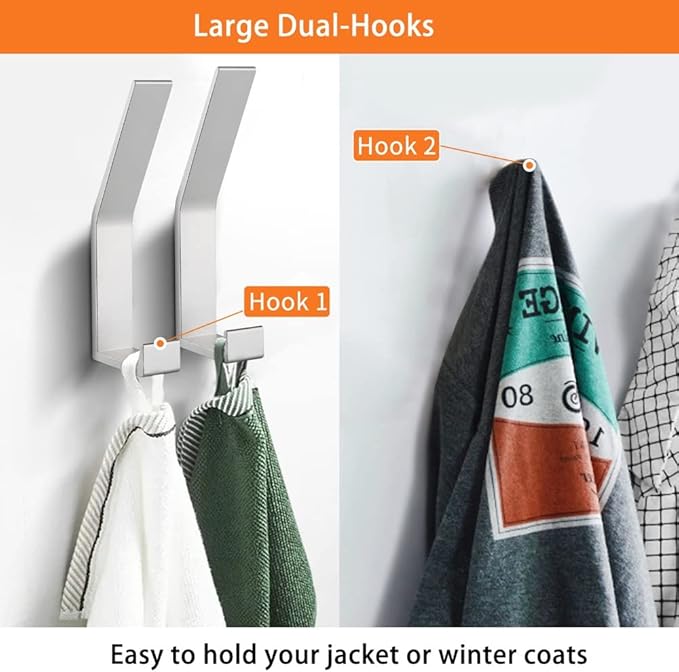 Coat Rack Hooks Wall Mounted, Silver 8Packs, KYOEON Bath Towel Rope Hooks for Kitchen, Door, Cabinet, Bathroom, Foyers, Hallways, and Bedrooms-NeatNest