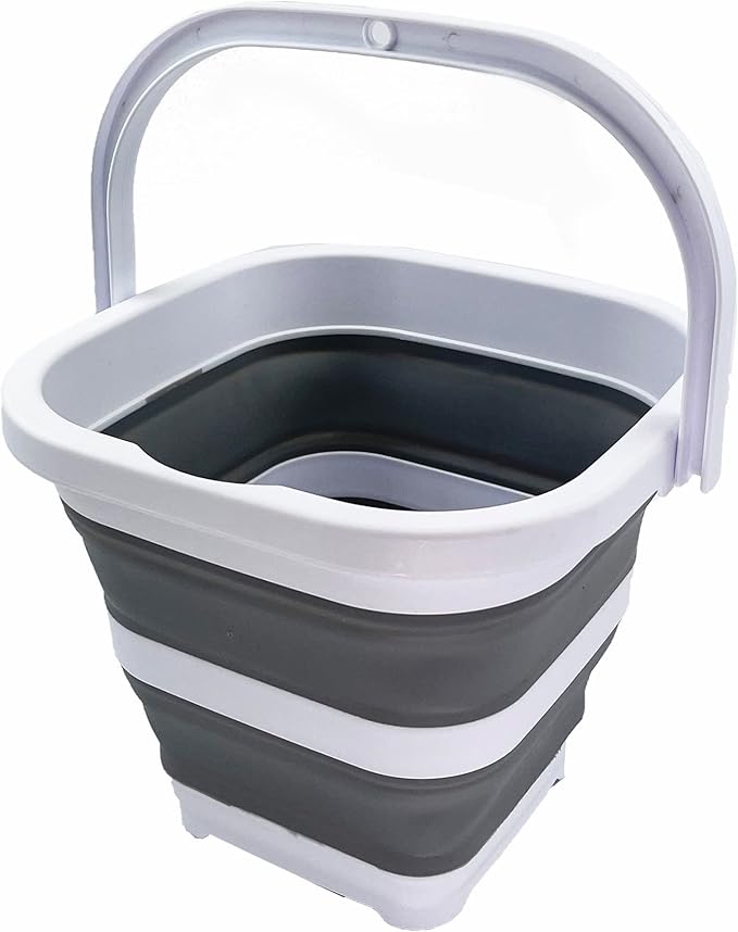SAMMART Collapsible Rectangular Cleaning Bucket 5L (1.3 Gallon)- Foldable Camping Beach Sand Water Pot Pail- Portable Space Saving Tub for Household, Outdoor Car Washing (White/Grey)-NeatNest