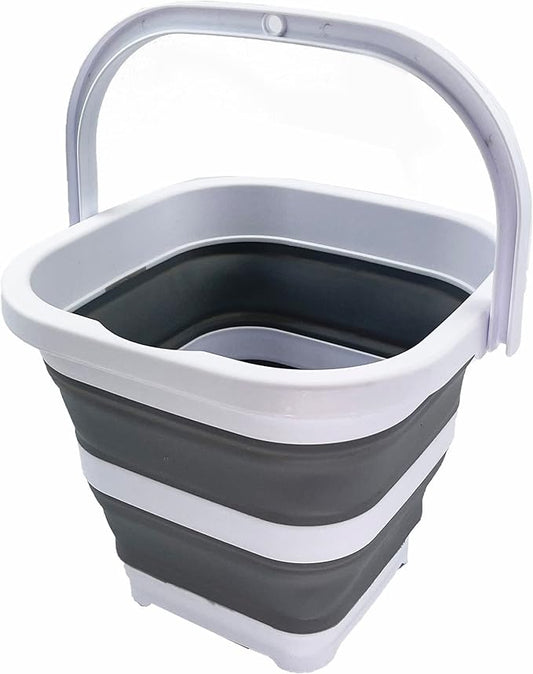 SAMMART Collapsible Rectangular Cleaning Bucket 5L (1.3 Gallon)- Foldable Camping Beach Sand Water Pot Pail- Portable Space Saving Tub for Household, Outdoor Car Washing (White/Grey)-NeatNest
