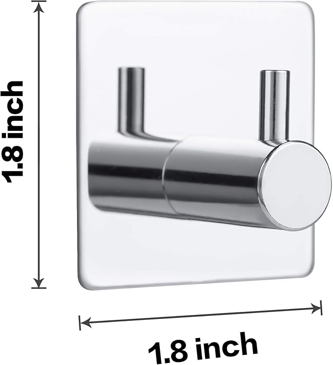 Bylion 4 Pack Silver Adhesive Wall Hooks, Adhesive Chrome Hooks Bathroom Towel Hooks Chrome SUS 304 Stainless Steel Wall Hooks, Heavy Duty Waterproof Hooks, Robe Hooks for Bathroom Kitchen Bedroom-NeatNest