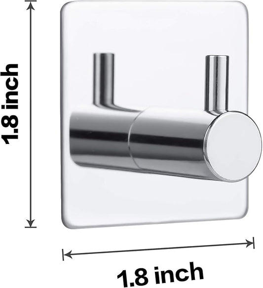 Bylion 4 Pack Silver Adhesive Wall Hooks, Adhesive Chrome Hooks Bathroom Towel Hooks Chrome SUS 304 Stainless Steel Wall Hooks, Heavy Duty Waterproof Hooks, Robe Hooks for Bathroom Kitchen Bedroom-NeatNest
