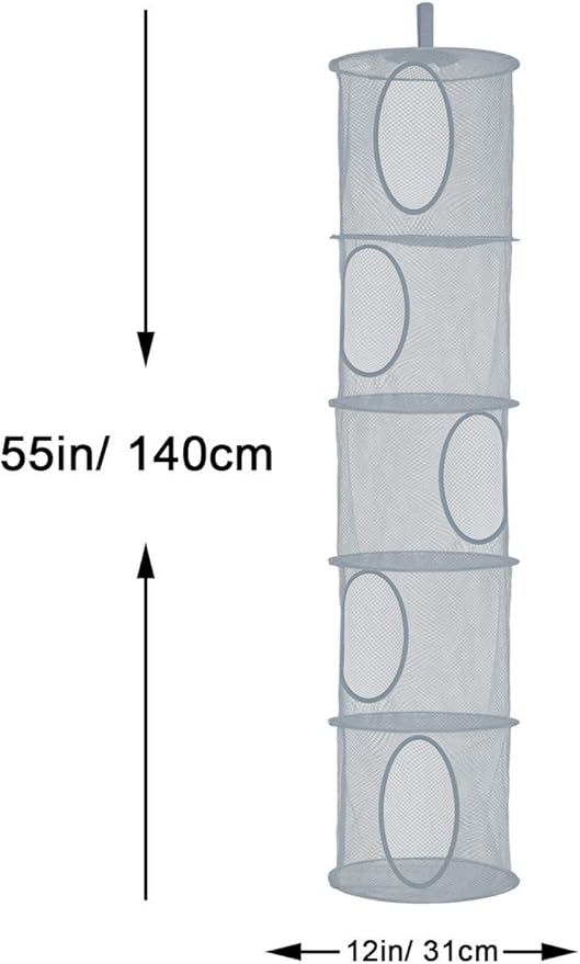 2Pcs Hanging Mesh Space Saver Bags Organizer, Foldable Storage Organizer 5 Compartments Toy Storage Organizer for Kid Room Toys, Gloves,Hats,Socks Storage #Grey-NeatNest