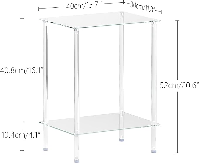 empered Glass Side Tables Set of 2 Acrylic End Table with 2 Storage Shelve transparent Bedside simplicity clear 2-Tier Nightstands small Spaces Office Bedroom Living Room Study Transparent ET-008TR