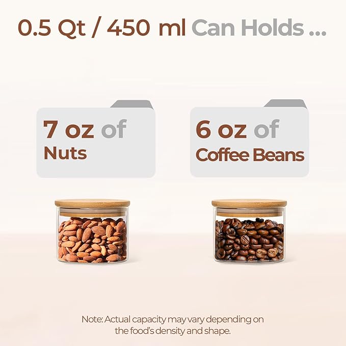 ComSaf 0.5 Qt Glass Food Storage Jars Set of 6, Clear Glass Storage Containers with Lids, Pantry Organization Jar, Spice, Blooming Tea, Coffee, Cookie and Sugar Container, Small jar Set for Kitchen-NeatNest