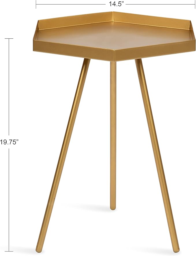 Kate and Laurel Kashvi Modern Side Table 17 x 15 x 20; Gold Decorative Glam Hexagon Bedroom Nightstand Table for Storage and Display