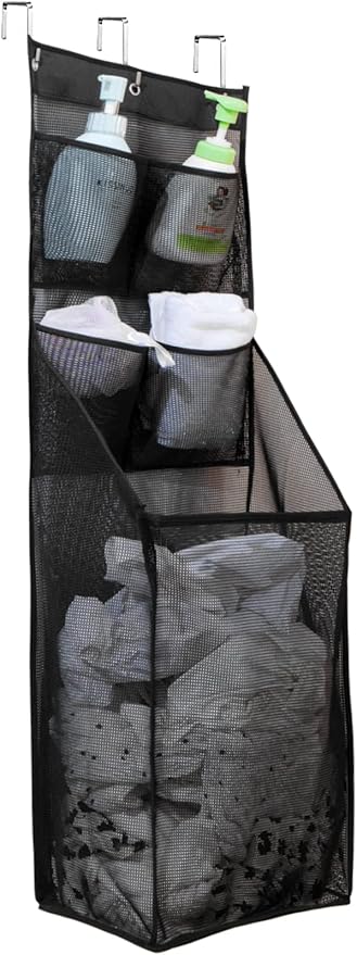 ALYER Multifunctional Over The Door Laundry Basket,Behind The Door Storage Organizer for Laundry,RV,Dorm,Bathroom,Bedroom,Pantry, Nursery,Kitchen,Black