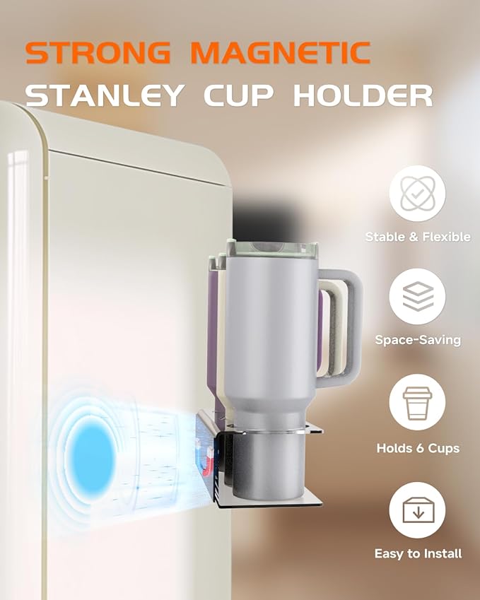 2 Pack Magnetic Stanley Cup Holder for Fridge, Acrylic Tumbler Organizer Fits 40oz&30oz Stanley Cups, Water Bottle Holder with Strong Magnets&Wall Mount, Stanley Accessories for Kitchen Storage