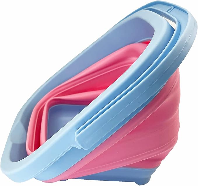 SAMMART Collapsible Rectangular Cleaning Bucket 5L (1.3 Gallon)- Foldable Camping Beach Sand Water Pot Pail- Portable Space Saving Tub for Household, Outdoor Car Washing (Cool Blue/Maglia Rosa)-NeatNest