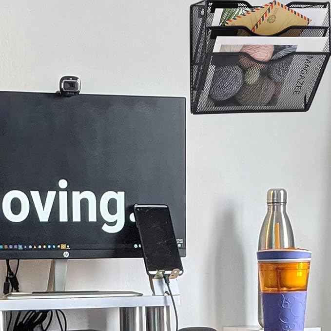 COSYAWN Wall File Holder 3 Pocket Mesh Hanging Wall Organizer Vertical Hanging File Folder Holder Magazine Rack with Nametag Label for Mail Paper Organization,Black-NeatNest