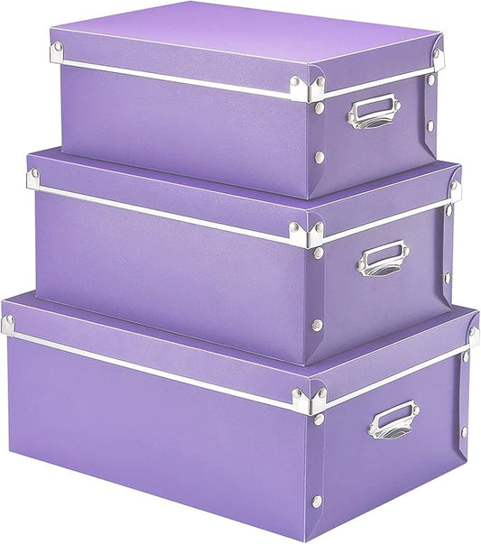 XUCHUN Purple Storage box, Office Storage File Boxes With Lids,Multiple Sizes Purple Foldable Plastic Storage Organizer for Clothes/Shoes/Office/Cosmetic-NeatNest