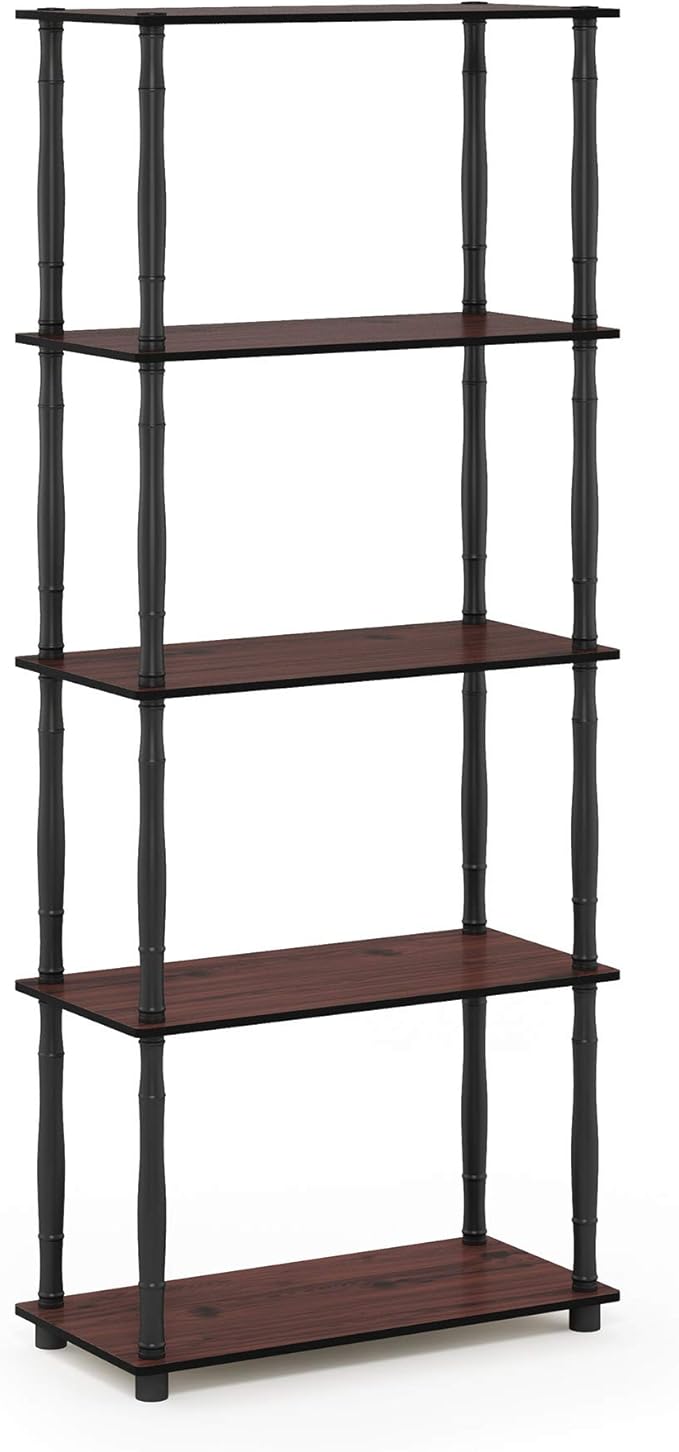 Furinno Turn-N-Tube 5-Tier Multipurpose Shelf / Display Rack / Storage Shelf / Bookshelf, Classic Tubes, Dark Cherry/Black-NeatNest