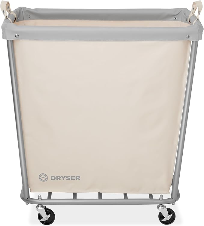 Dryser Large Commercial Heavy-Duty Rolling Laundry Hamper, Steel Frame Cart on Wheels with Removable Canvas Bin for Hotel or Home - White