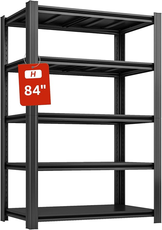 5 Tier Metal Shelving Unit 84" H x 48" W x 24" D, 3000LBS Adjustable Storage Shelves, Heavy Duty Garage Shelves for Warehouse, Basement, Kitchen, Pantry, Living Room, Black-NeatNest