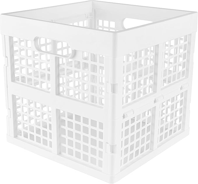 3-Pack Collapsible Plastic Storage Crates,Foldable Crates for Storage,16L (White)