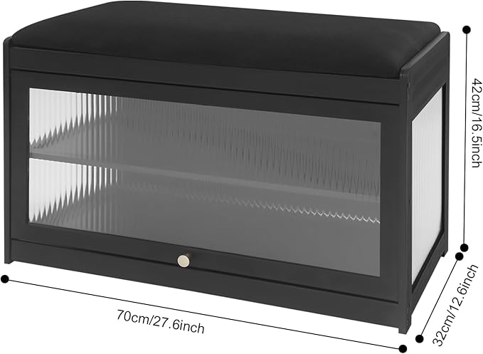 Eapmic Shoe Storage Bench, Entryway Shoe Rack Bench with Padded Seat Cushion, 2-Tier Shoe Cabinet, Bamboo Shoe Organizer for Hallway Bedroom Living Room Front Door (Black, 27.56 * 12.6 * 16.53in)