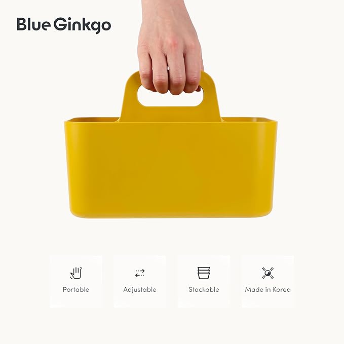 BLUE GINKGO Stackable Organizer Caddy – Korean-Made Portable Tote for Bathroom, Office, Crafts, or School Supplies (Rectangle, Yellow)-NeatNest