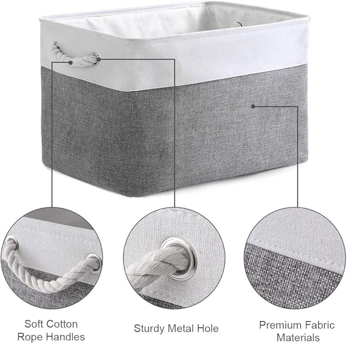 TheWarmHome Organization and Storage Basket for Organizing - 3 Pack 16x12x12 inch Cube Storage Bin Fabric Storage Cubes for Organizer Cloth Gift Toy Closet (White & Grey)-NeatNest