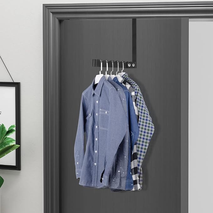 FYY Over The Door Hooks Hanger, 2 Pack Collapsible Folding Over The Door Organizer Rack Space Saving Hanging Storage Hanger for Clothes, Coats, Towels for Bedroom Bathroom Black-NeatNest