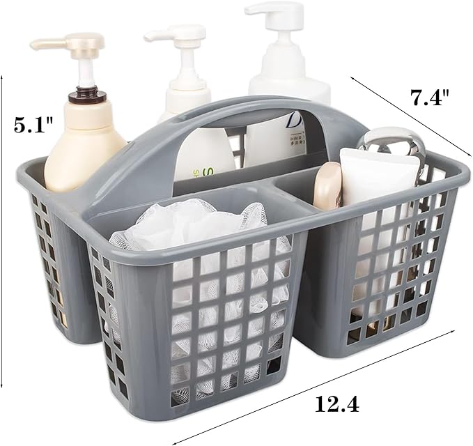 Portable Shower Caddy Basket,Convenient Cleaning Supplies Organizer with Compartments and Handle,Ideal for Bathroom, Bedroom, Kitchen, College Dorm,Garden,etc.12.4" x 7.4" x 5.1"gray