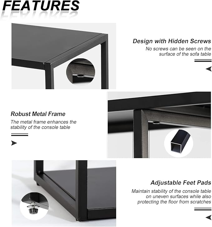 HDANI Console Table, Narrow Entryway Table, 3 Tier Metal Hallway Table, 9.8''Dx31.5''Wx29.7''H(Black)-NeatNest