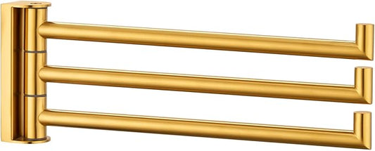 Angle Simple Swivel Hand Towel Rack, SUS 304 Stainless Steel Foldable 3 Towel Holder Bars for Bathroom Kitchen, Brushed Gold