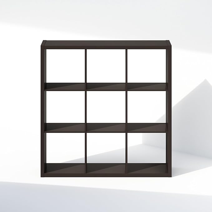 Furinno Cubic Open Back Multipurpose Clothing & Closet Storage Organizer Shelf, 9-Cube, Black Dark Oak